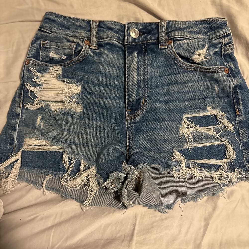 American Eagle Outfitters Blue Distressed Jean Shorts
